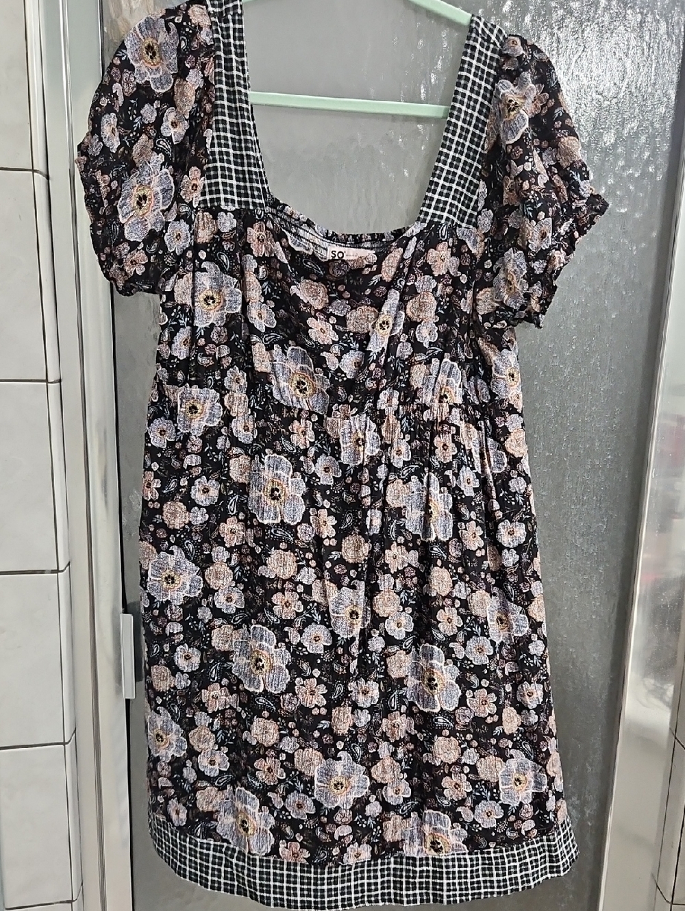 SO Black Floral Mini Dress with Cream and Pink & Rust Accents